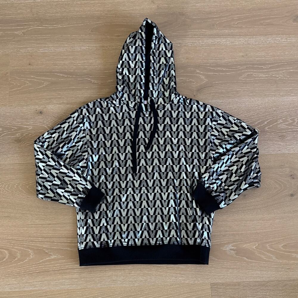 Valentino V Monogram Logo Hoodie Size M Black Silver